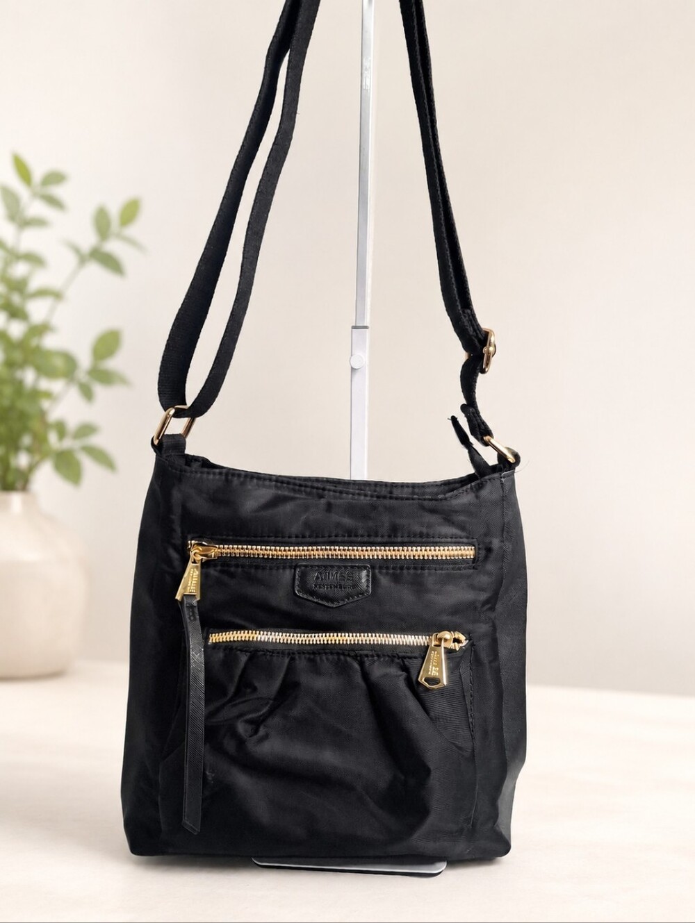 Aimee Kestenberg Tyler Black Nylon Crossbody Bag Gold Hardware EUC